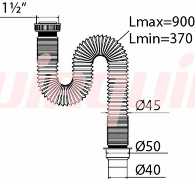 Сифон для раковины гофрированный VIRPlast "Элит" 1 1/2"х40/50 без выпуска, L900 мм, с хомутом жёсткости
