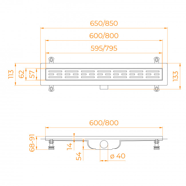 Душевой лоток RGW Drain Leo-10-80 800 мм, D40, на ножках хром 60211080-01 Душевой лоток RGW Drain Leo-10-80 800 мм, D40, на ножках хром 60211080-01