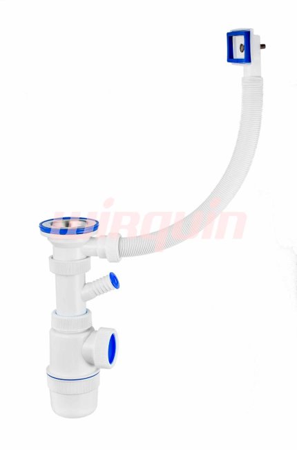 Сифон для раковины и мойки VIRPlast "Элит" 1 1/2"х40 с нержавеющей чашкой 70 мм, отводом для стиральной или посудомоечной машины и c гофропереливом. Сифон для раковины и мойки VIRPlast "Элит" 1 1/2"х40 с нержавеющей чашкой 70 мм, отводом для стиральной или посудомоечной машины и c гофропереливом.
