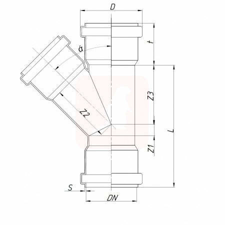Тройник канализационный трехраструбный Ostendorf KGEA 110/110х87° Тройник канализационный трехраструбный Ostendorf KGEA 110/110х87°