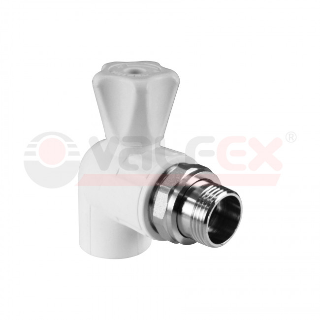 Вентиль Valfex PPR 25х1/2", для радиатора, угловой, белый Вентиль Valfex PPR 25х1/2", для радиатора, угловой, белый