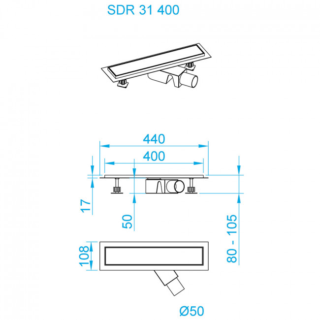 Душевой лоток RGW SDR-31B-60 600 мм D50 с решеткой и опорами, черный 47213160-04 Душевой лоток RGW SDR-31B-60 600 мм D50 с решеткой и опорами, черный 47213160-04