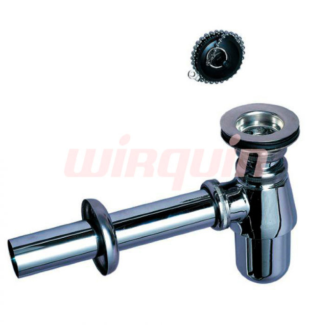 Сифон для раковины Wirquin "SL213" 1 1/4” х 32 с выпуском, пробкой, пристенной трубкой и розеткой Сифон для раковины Wirquin "SL213" 1 1/4” х 32 с выпуском, пробкой, пристенной трубкой и розеткой