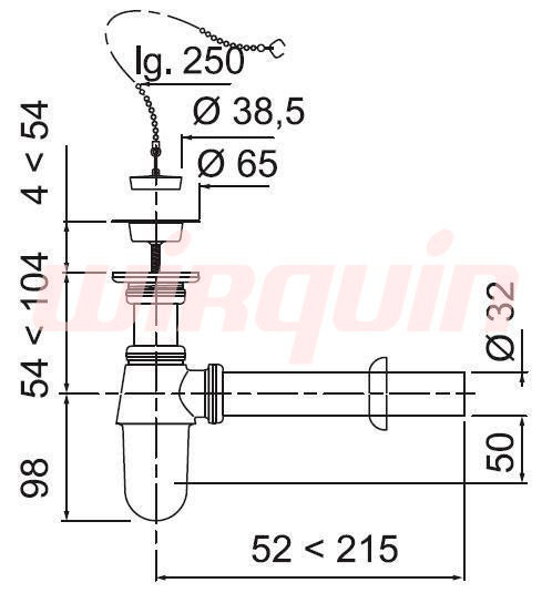 Сифон для раковины Wirquin "SL213" 1 1/4” х 32 с выпуском, пробкой, пристенной трубкой и розеткой Сифон для раковины Wirquin "SL213" 1 1/4” х 32 с выпуском, пробкой, пристенной трубкой и розеткой