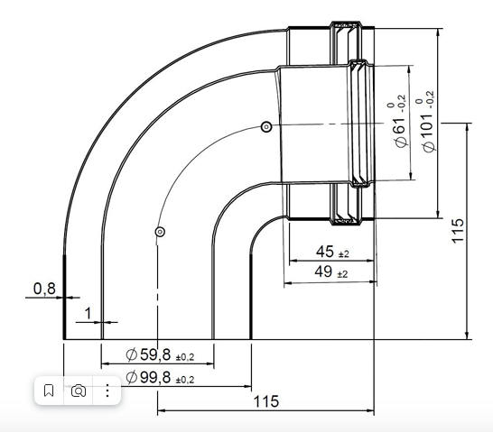 Угол (колено) коаксиальный 90 Camino Condensing 60/100 мм для конденсационных котлов TR.6090С