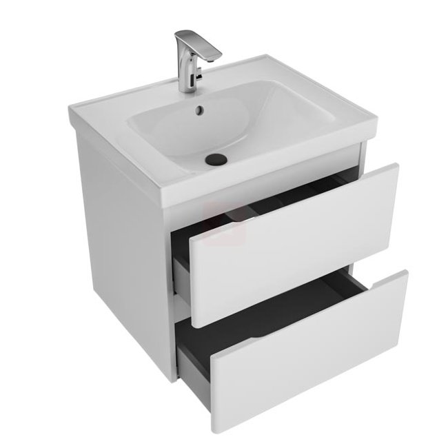 Тумба с раковиной Sanstar Riana 60, 2 ящика, подвесная, белая, Грейс 60