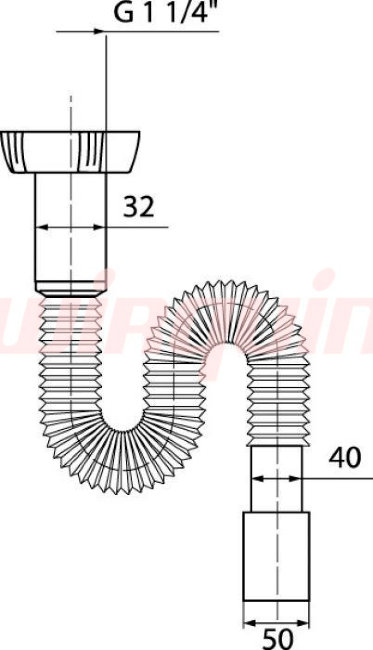 Сифон для раковины гофрированный Wirquin 1 1/4”х40/50 мм, без выпуска L = 800 мм