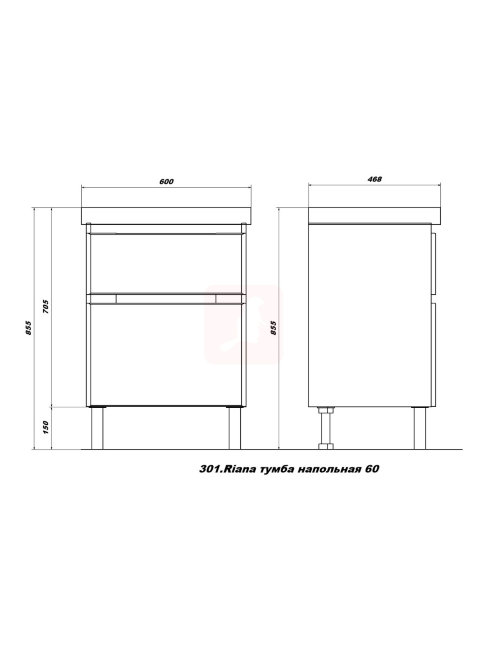 Тумба с раковиной Sanstar Riana 60, 2 ящика, напольная, белая, Грейс 60 Тумба с раковиной Sanstar Riana 60, 2 ящика, напольная, белая, Грейс 60