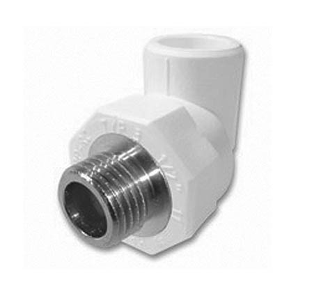 Колено комбинированное GF+Hakan PPR НР 20х3/4", белое (180) Колено комбинированное GF+Hakan PPR НР 20х3/4", белое (180)