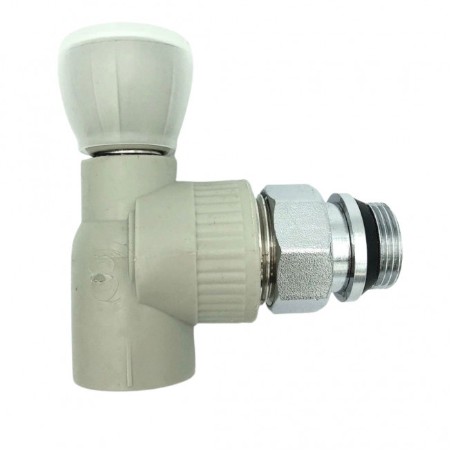 Вентиль Heisskraft PPR 25х3/4", для радиатора, угловой, серый Вентиль Heisskraft PPR 25х3/4", для радиатора, угловой, серый