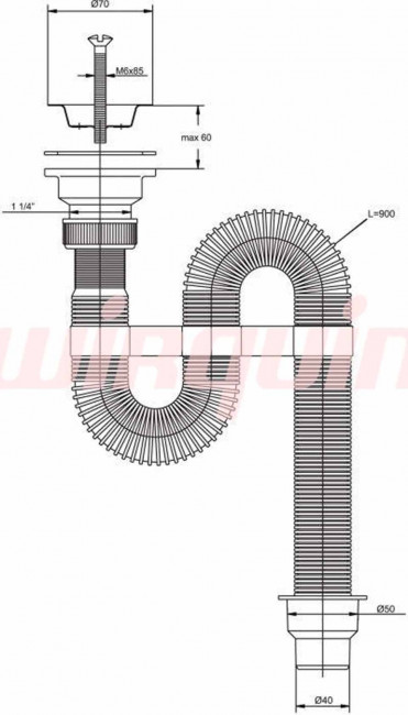 Сифон для раковины гофрированный VIRPlast "VIR" 1 1/4"х40/50 с нержавеющей чашкой 70 мм L900 мм, с хомутом жесткости Сифон для раковины гофрированный VIRPlast "VIR" 1 1/4"х40/50 с нержавеющей чашкой 70 мм L900 мм, с хомутом жесткости