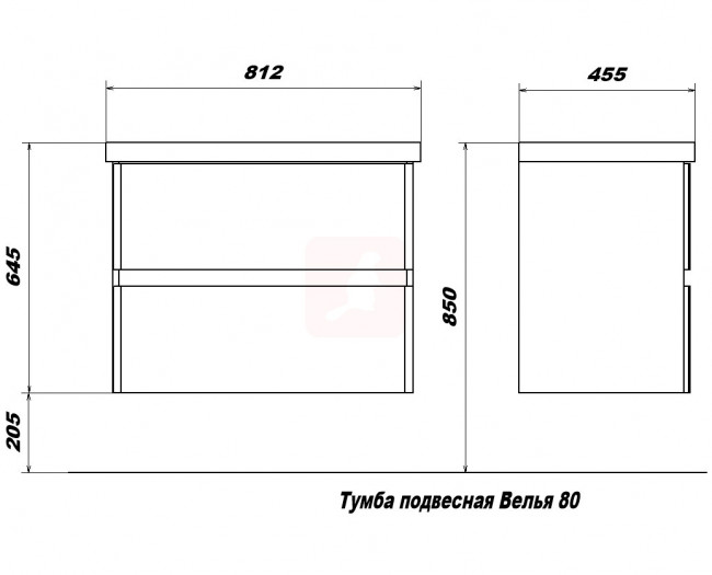 Тумба с раковиной Sanstar Велья 80, подвесная, 2 ящика, белая, Миранда 800 Тумба с раковиной Sanstar Велья 80, подвесная, 2 ящика, белая, Миранда 800