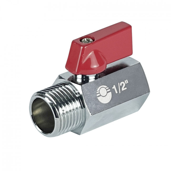 Кран шаровой латунный Valfex MINI ДУ15(ВР1/2"хВР1/2"), никелированный, ручка-флажок VF.331.NB.012