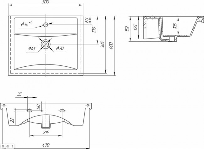 Тумба подвесная Sanstar Riana 50 с раковиной Фостер 500 для ванной комнаты Cappuccino
