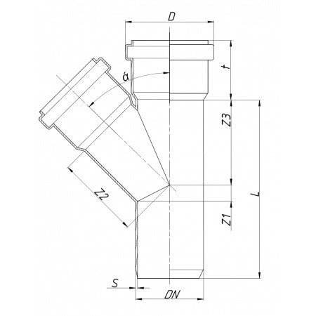 Тройник канализационный Ostendorf KGEA 200/160х45° Тройник канализационный Ostendorf KGEA 200/160х45°