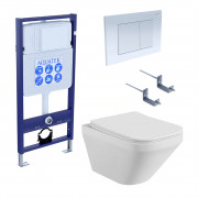Комплект подвесного унитаза Aquatek Лира AQ1155-00 и инсталляции Aquatek Standard 50 INS-0000012 с звукоизол. прокладкой, панелью смыва KDI-0000009 (белая) и крепежом 4в1