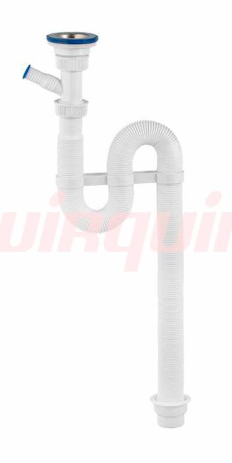 Сифон для раковины гофрированный VIRPlast "VIR" 1 1/4"х40/50 с отводом для стиральной или посудомоечной машины и c нержавеющей чашкой 70 мм L900 мм, с хомутом жесткости
