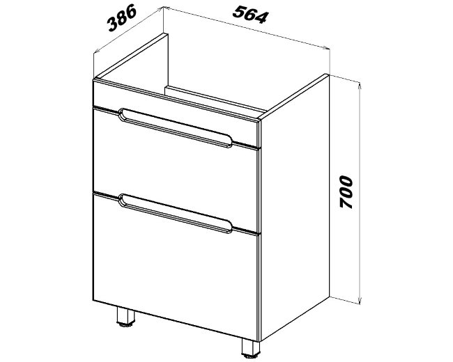 Тумба с раковиной Sanstar Адель 60, напольная, 2 ящика, белая, Фостер 600