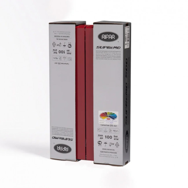 Биметаллический радиатор Rifar Supremo 500, 4 секции, 3/4" Бордо