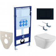 Комплект подвесного унитаза Aquatek Лира AQ1155-00 и инсталляции Aquatek Standard 50 INS-0000012 с звукоизол. прокладкой, панелью смыва KDI-0000012 (черная) и крепежом 4в1