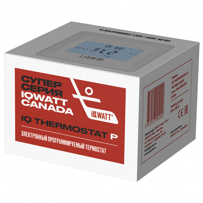 Терморегулятор IQWATT IQ THERMOSTAT P программируемый, с ЖК-дисплеем, белый Терморегулятор IQWATT IQ THERMOSTAT P программируемый, с ЖК-дисплеем, белый