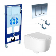 Комплект подвесного унитаза Aquatek Лугано AQ2002-00 и инсталляции Aquatek Standard 50 INS-0000012 с звукоизол. прокладкой, панелью смыва KDI-0000010 (хром) и крепежом 4в1