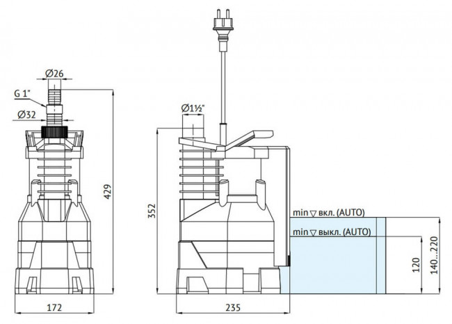 Насос погружной дренажный Unipump ARTVORT Q400B 59670 Насос погружной дренажный Unipump ARTVORT Q400B 59670
