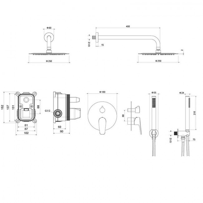 Душевая система Aquatek Бетта Set 3 в 1 с тропическим и ручным душем, хром AQ1172CR Душевая система Aquatek Бетта Set 3 в 1 с тропическим и ручным душем, хром AQ1172CR