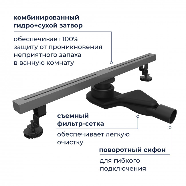 Душевой лоток RGW SDR-52Gr-80 800 мм D50 с крышкой под плитку и опорами, серый 76215280-11 Душевой лоток RGW SDR-52Gr-80 800 мм D50 с крышкой под плитку и опорами, серый 76215280-11