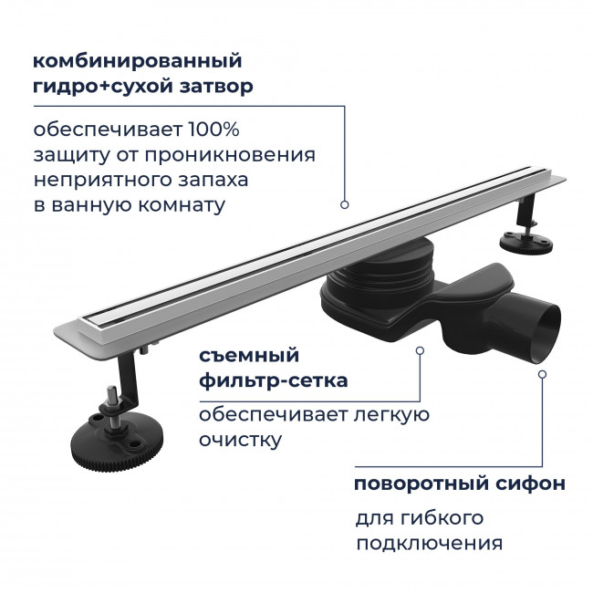 Душевой лоток RGW SDR-54-60 600 мм D50 с крышкой и опорами, хром 79215460-01 Душевой лоток RGW SDR-54-60 600 мм D50 с крышкой и опорами, хром 79215460-01