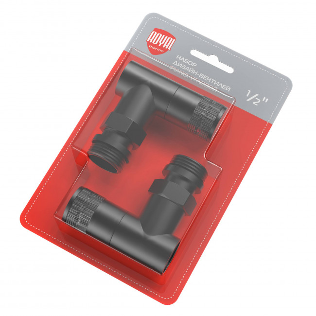 Набор дизайн-вентилей Royal Thermo Piano, угловой 1/2" (черный) НС-1422585 Набор дизайн-вентилей Royal Thermo Piano, угловой 1/2" (черный) НС-1422585