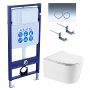 Комплект подвесного унитаза Aquatek Оберон AQ1365T-00 и инсталляции Aquatek Standard 50 INS-0000012 с звукоизол. прокладкой, панелью смыва KDI-0000018 (хром) и крепежом