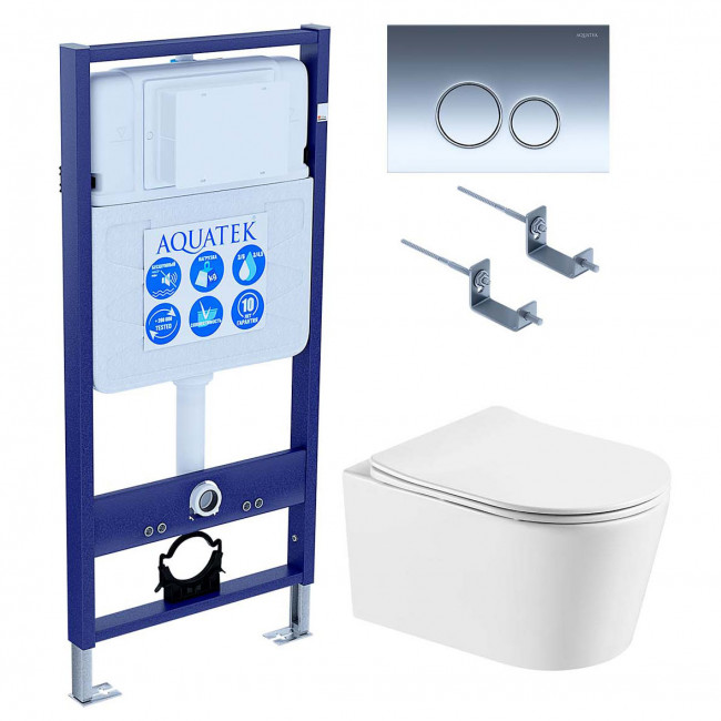 Комплект подвесного унитаза Aquatek Оберон AQ1365T-00 и инсталляции Aquatek Standard 50 INS-0000012 с звукоизол. прокладкой, панелью смыва KDI-0000018 (хром) и крепежом