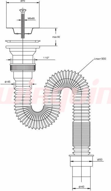 Сифон для раковины гофрированный VIRPlast "Элит" 1 1/2"х40/50 с нержавеющей чашкой 70 мм, L1200 мм, с хомутом жёсткости