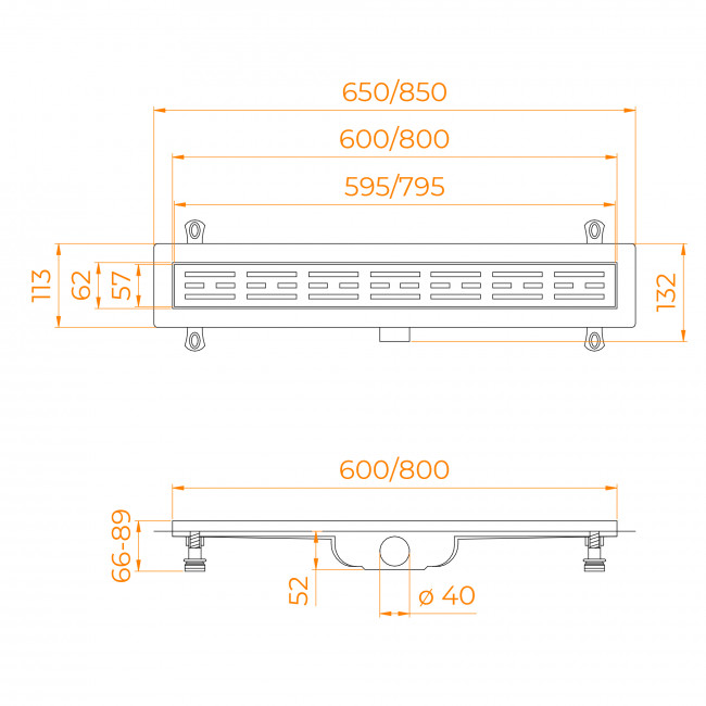 Душевой лоток RGW Drain Leo-40-80 800 мм, D40, на ножках, хром 60214080-01 Душевой лоток RGW Drain Leo-40-80 800 мм, D40, на ножках, хром 60214080-01