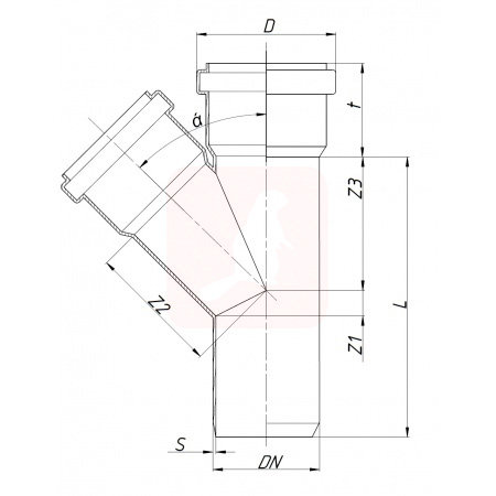 Тройник канализационный Ostendorf HTEAw 32/32х45°