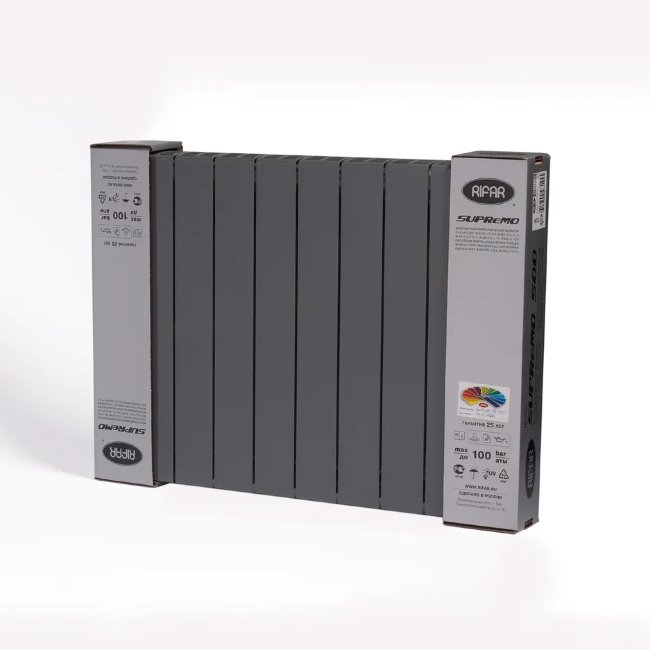 Биметаллический радиатор Rifar Supremo 500, 10 секций, 3/4" Титан