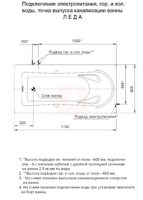 Ванна акриловая Aquatek Леда прямоугольная 1700х800, без гидромассажа, без панели Ванна акриловая Aquatek Леда прямоугольная 1700х800, без гидромассажа, без панели