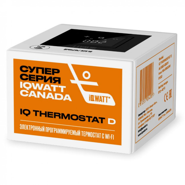 Терморегулятор IQWATT IQ THERMOSTAT D электронный, программируемый, с сенсорным дисплеем, Wi-Fi черный Терморегулятор IQWATT IQ THERMOSTAT D электронный, программируемый, с сенсорным дисплеем, Wi-Fi черный
