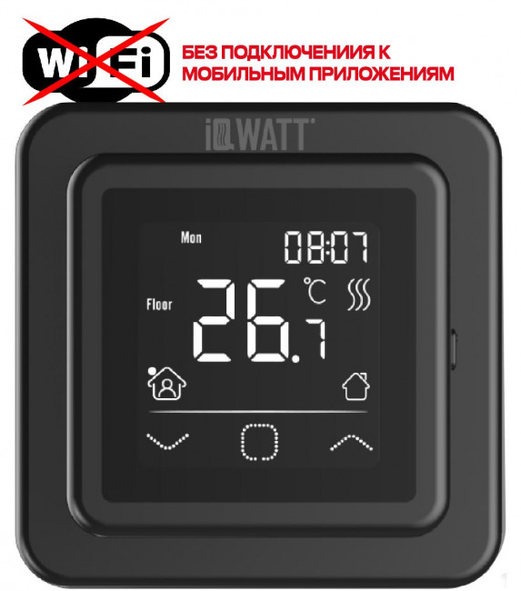 Терморегулятор IQWATT IQ THERMOSTAT SMART HEAT электронный, программируемый, с сенсорным дисплеем, черный Терморегулятор IQWATT IQ THERMOSTAT SMART HEAT электронный, программируемый, с сенсорным дисплеем, черный