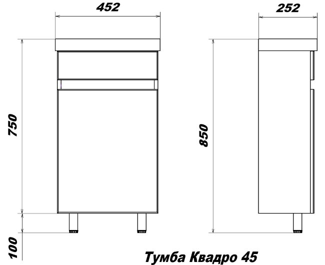 Тумба с раковиной Sanstar Квадро 45, без ящиков, белая, Фостер 450