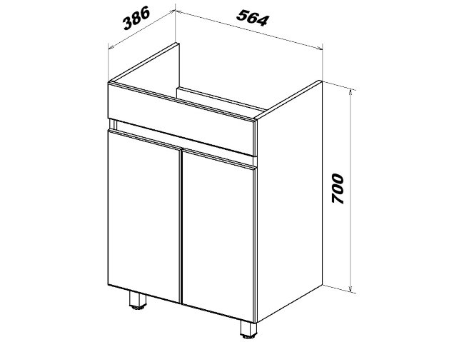 Тумба с раковиной Sanstar Квадро 60, без ящиков, белая, Фостер 600