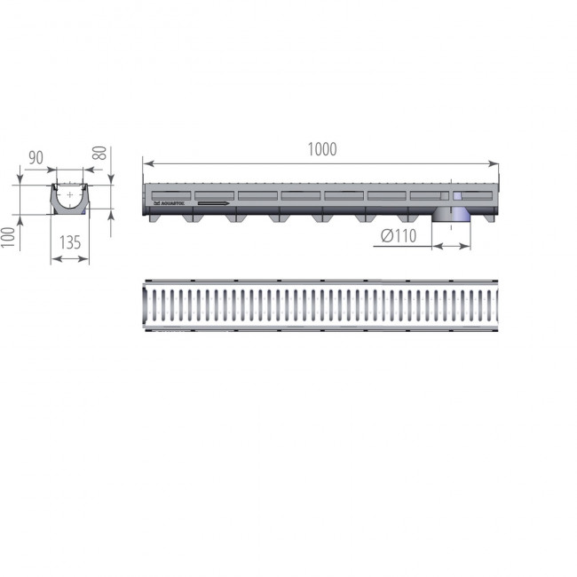 Лоток Aquastok AQUA-TOP DN90 H100 A15 1000x135x100 с оцинкованной решеткой (комплект) (1091н) Лоток Aquastok AQUA-TOP DN90 H100 A15 1000x135x100 с оцинкованной решеткой (комплект) (1091н)