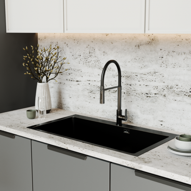 Смеситель для кухни 35k Mixline MLSS-0402BL черный гибкий излив, магнит, п/гайку, черный графит Смеситель для кухни 35k Mixline MLSS-0402BL черный гибкий излив, магнит, п/гайку, черный графит