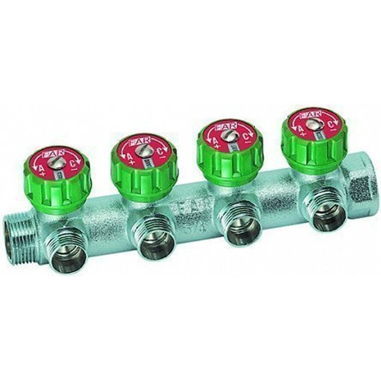 Коллектор регулирующий проходной FAR 3/4" ВР-НР с 4 отв. 1/2" НР  с вентилями FK 3824 3412