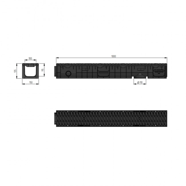 Лоток Aquastok ЛВП Master DN100 H135 B125 1000x148x135 с пластиковой решеткой (комплект) (110131) Лоток Aquastok ЛВП Master DN100 H135 B125 1000x148x135 с пластиковой решеткой (комплект) (110131)