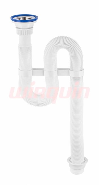 Сифон для раковины гофрированный VIRPlast "VIR" 1 1/4"х40/50 с нержавеющей  чашкой 63 мм L900 мм, с хомутом жесткости