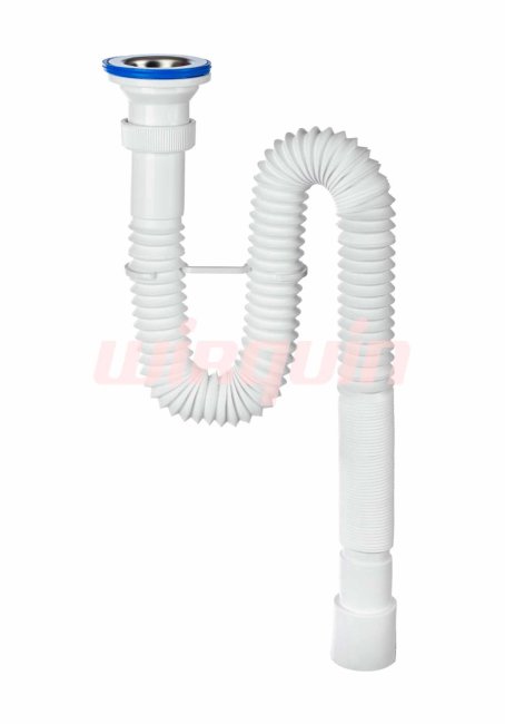 Сифон для раковины гофрированный VIRPlast "МИНИ Элит" 1 1/2"х40/50 с нержавеющей чашкой 70 мм, удлинённый L1200 мм, с хомутом жёсткости Сифон для раковины гофрированный VIRPlast "МИНИ Элит" 1 1/2"х40/50 с нержавеющей чашкой 70 мм, удлинённый L1200 мм, с хомутом жёсткости