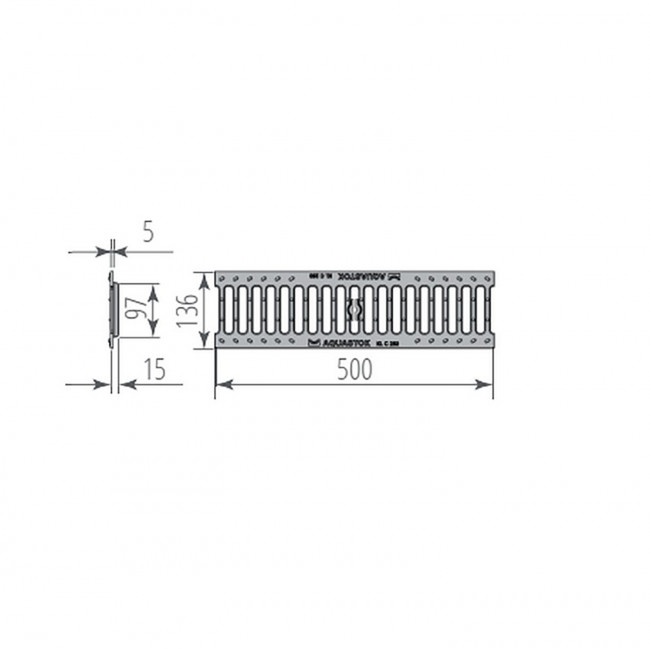 Решетка чугунная щелевая Aquastok Norma DN100 B125 500х136х15 (31013B)