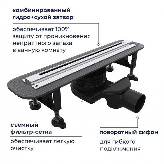 Душевой лоток RGW SDR-56-60 600 мм D50 с крышкой и опорами, хром 79215660-01 Душевой лоток RGW SDR-56-60 600 мм D50 с крышкой и опорами, хром 79215660-01